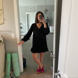 Zara v neck black ruffle mini dress
